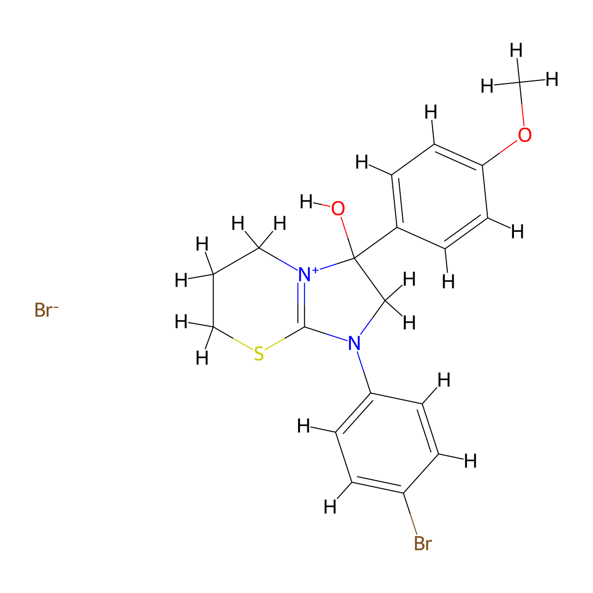 1-(4-bromophenyl)-3-hydroxy-3-(4-methoxyphenyl)-3,5,6,7-tetrahydro-2H-imidazo[2,1-b][1,3]thiazin-1-ium bromide molecular structure, CAS 1107547-50-1