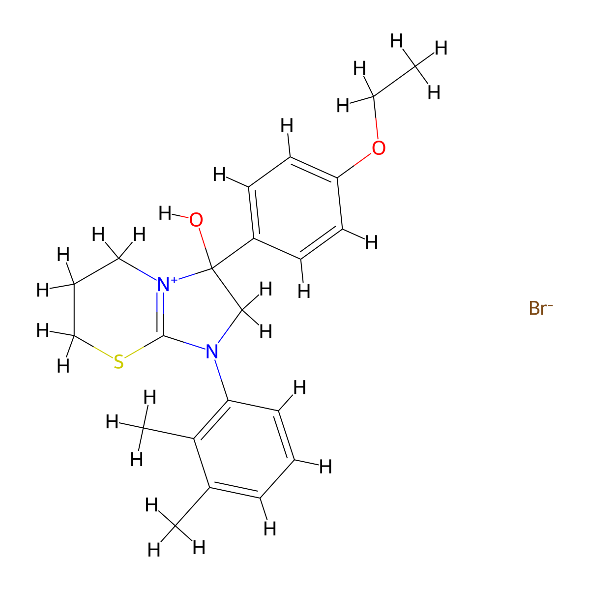 1-(2,3-dimethylphenyl)-3-(4-ethoxyphenyl)-3-hydroxy-3,5,6,7-tetrahydro-2H-imidazo[2,1-b][1,3]thiazin-1-ium bromide molecular structure, CAS 1107547-70-5