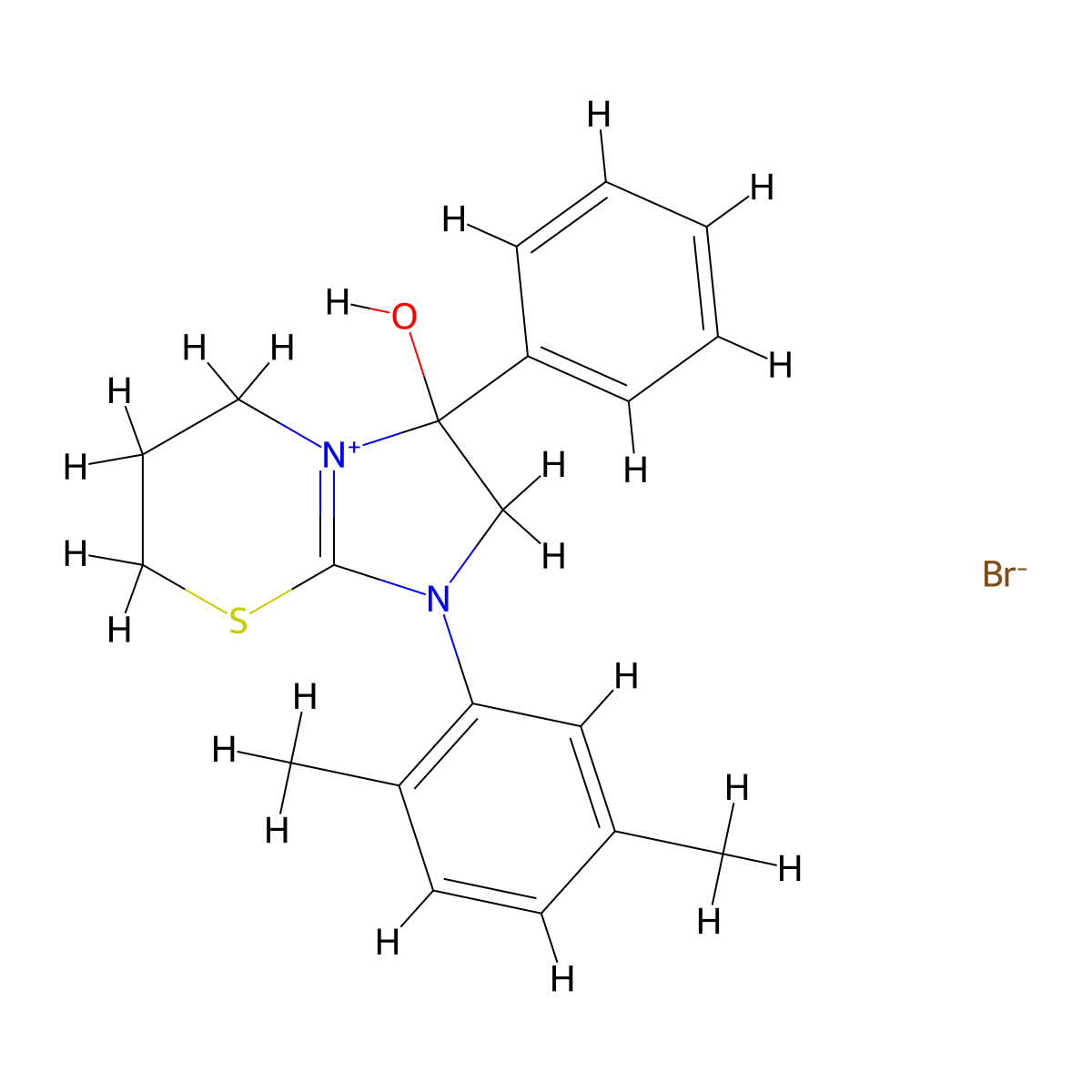 1-(2,5-dimethylphenyl)-3-hydroxy-3-phenyl-3,5,6,7-tetrahydro-2H-imidazo[2,1-b][1,3]thiazin-1-ium bromide molecular structure, CAS 1107547-78-3