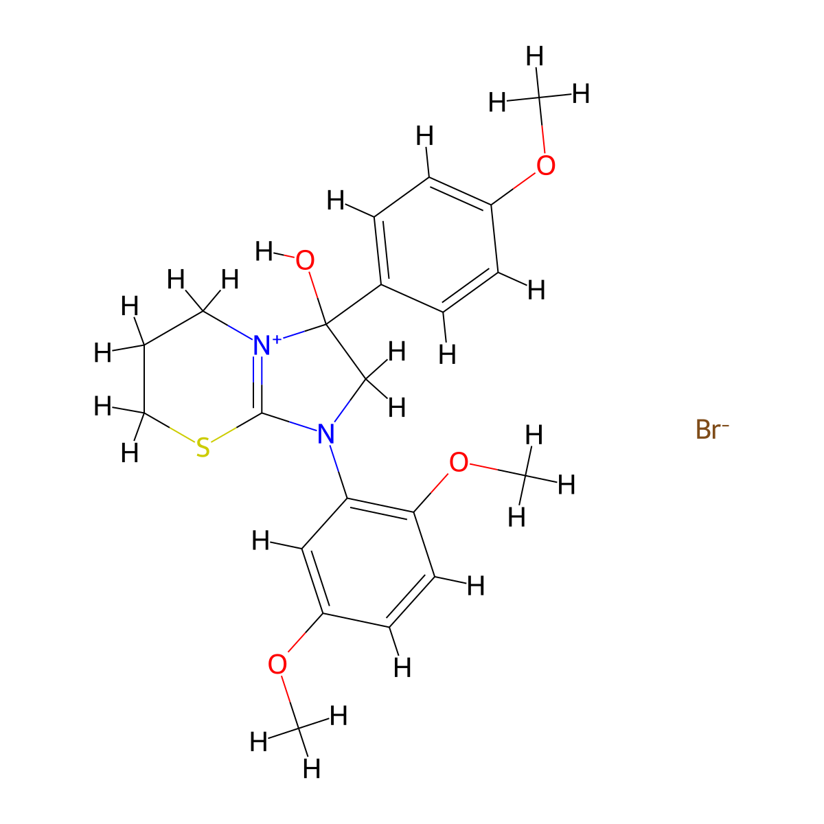1-(2,5-dimethoxyphenyl)-3-hydroxy-3-(4-methoxyphenyl)-3,5,6,7-tetrahydro-2H-imidazo[2,1-b][1,3]thiazin-1-ium bromide molecular structure, CAS 1107547-87-4