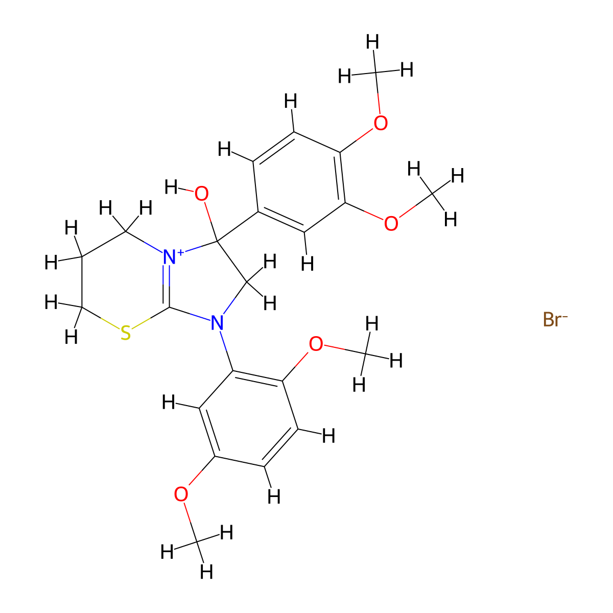 1-(2,5-dimethoxyphenyl)-3-(3,4-dimethoxyphenyl)-3-hydroxy-3,5,6,7-tetrahydro-2H-imidazo[2,1-b][1,3]thiazin-1-ium bromide molecular structure, CAS 1107547-95-4