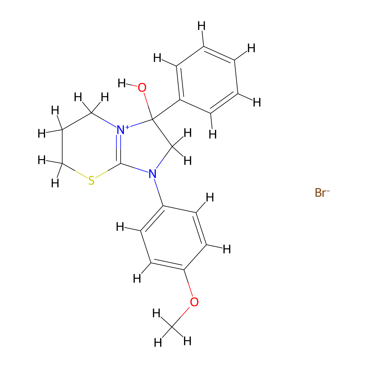 3-hydroxy-1-(4-methoxyphenyl)-3-phenyl-3,5,6,7-tetrahydro-2H-imidazo[2,1-b][1,3]thiazin-1-ium bromide molecular structure, CAS 1107548-04-8