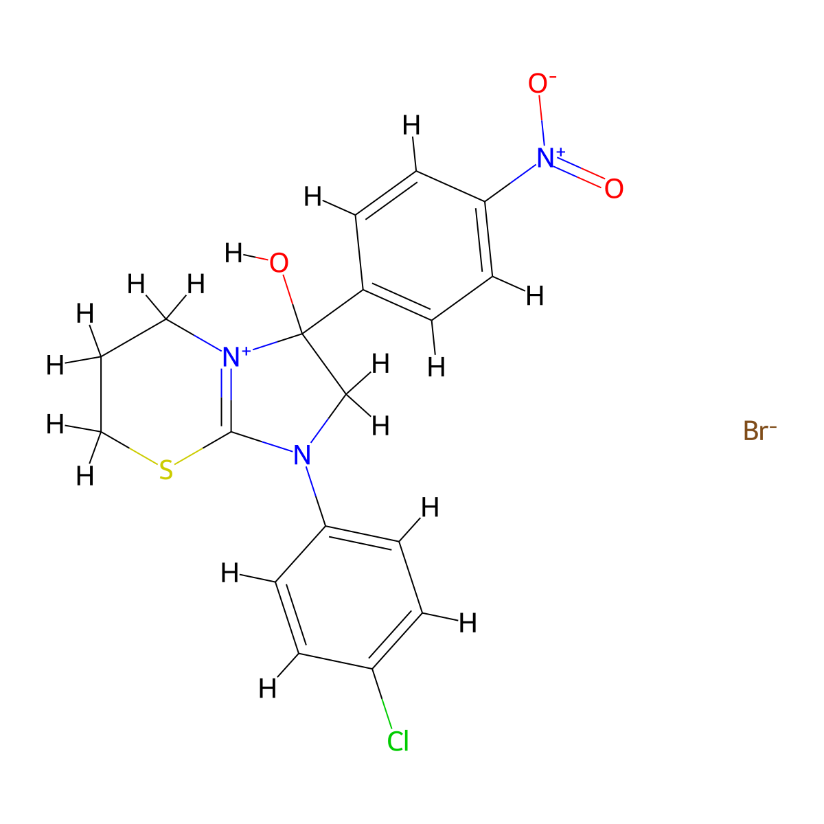 1-(4-chlorophenyl)-3-hydroxy-3-(4-nitrophenyl)-3,5,6,7-tetrahydro-2H-imidazo[2,1-b][1,3]thiazin-1-ium bromide molecular structure, CAS 1107548-29-7