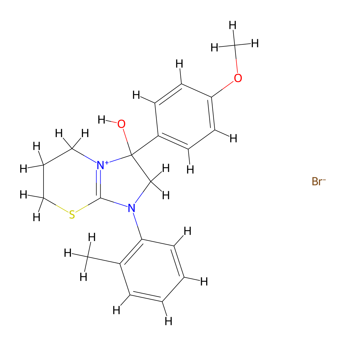 3-hydroxy-3-(4-methoxyphenyl)-1-(o-tolyl)-3,5,6,7-tetrahydro-2H-imidazo[2,1-b][1,3]thiazin-1-ium bromide molecular structure, CAS 1107548-41-3