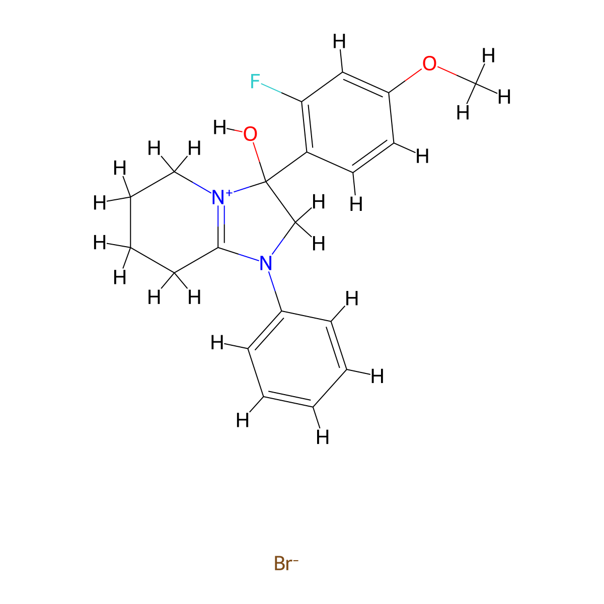 3-(2-Fluoro-4-methoxyphenyl)-3-hydroxy-1-phenyl-2,3,5,6,7,8-hexahydroimidazo[1,2-a]pyridin-1-ium bromide molecular structure, CAS 1107548-74-2