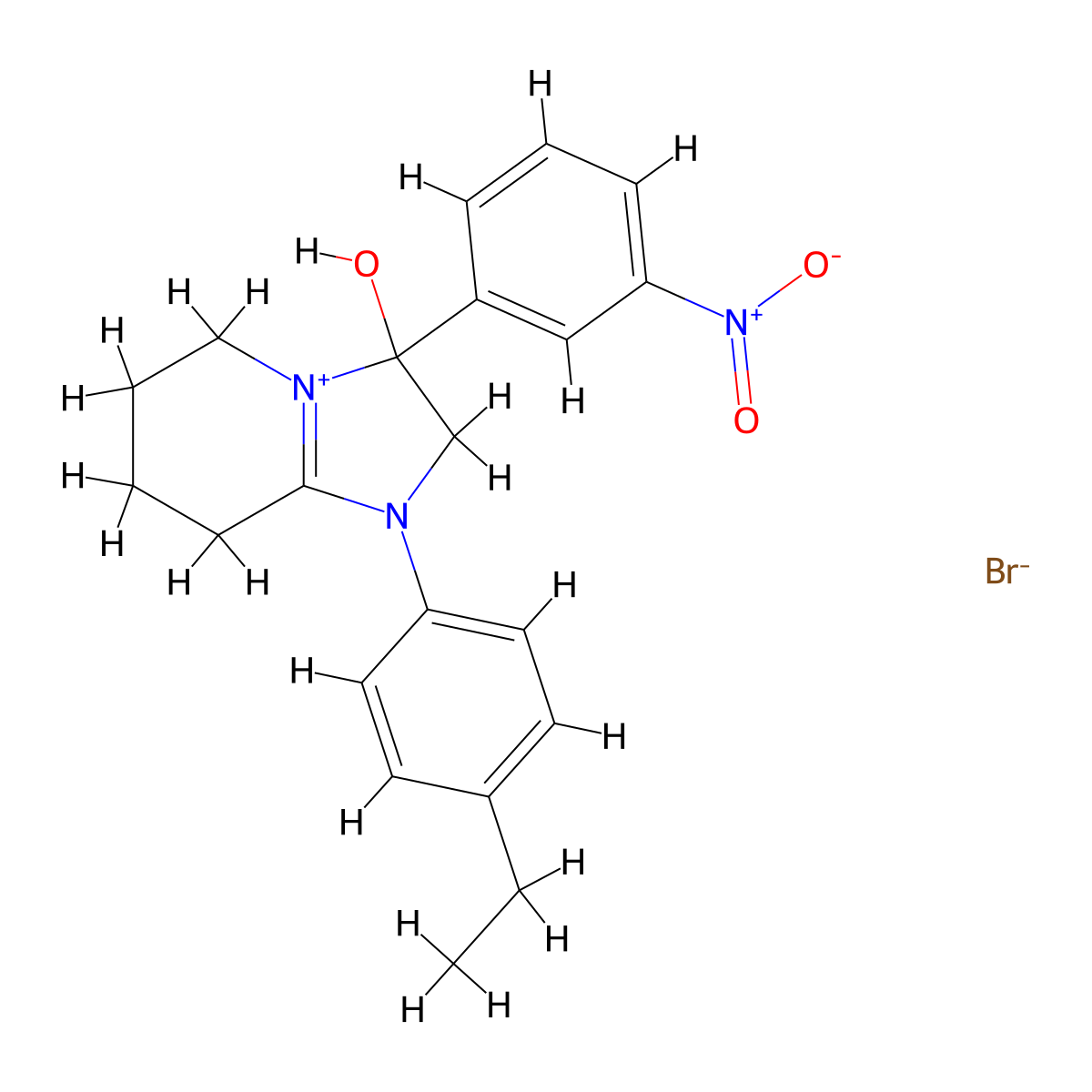 1-(4-Ethylphenyl)-3-hydroxy-3-(3-nitrophenyl)-2,3,5,6,7,8-hexahydroimidazo[1,2-a]pyridin-1-ium bromide molecular structure, CAS 1107549-39-2