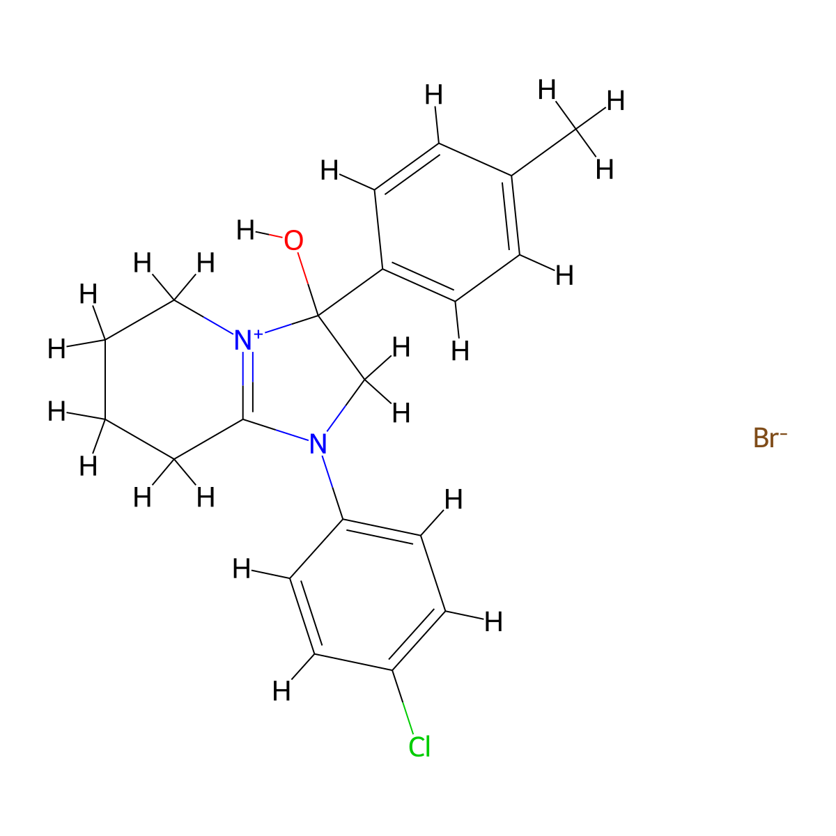 1-(4-Chlorophenyl)-3-hydroxy-3-(p-tolyl)-2,3,5,6,7,8-hexahydroimidazo[1,2-a]pyridin-1-ium bromide molecular structure, CAS 1107549-61-0