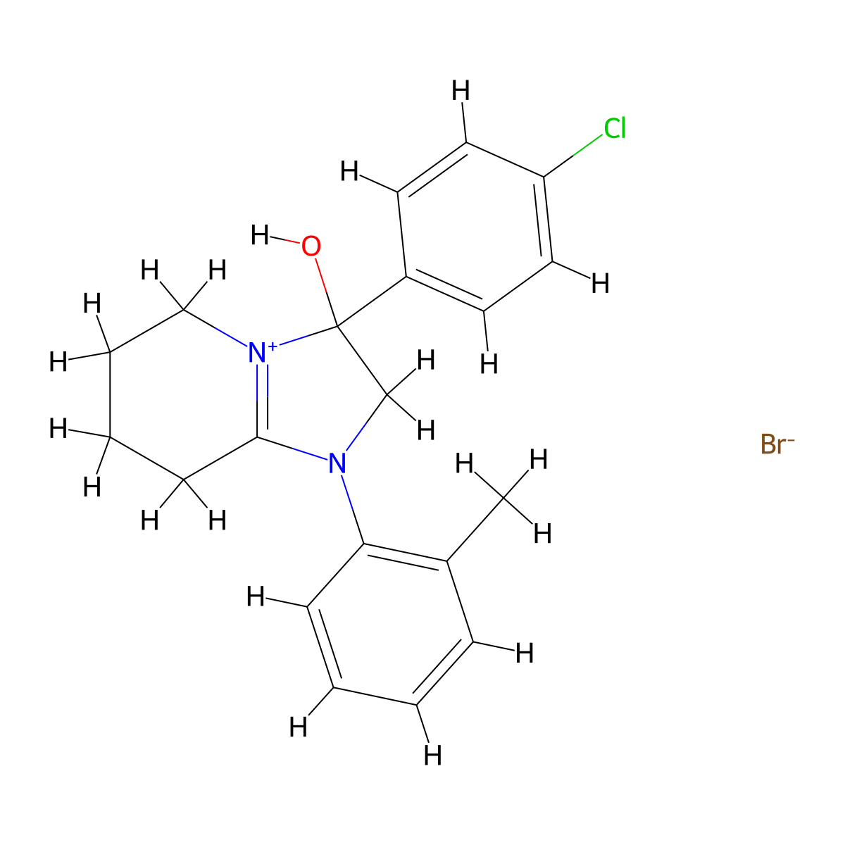 3-(4-Chlorophenyl)-3-hydroxy-1-(o-tolyl)-2,3,5,6,7,8-hexahydroimidazo[1,2-a]pyridin-1-ium bromide molecular structure, CAS 1107549-70-1