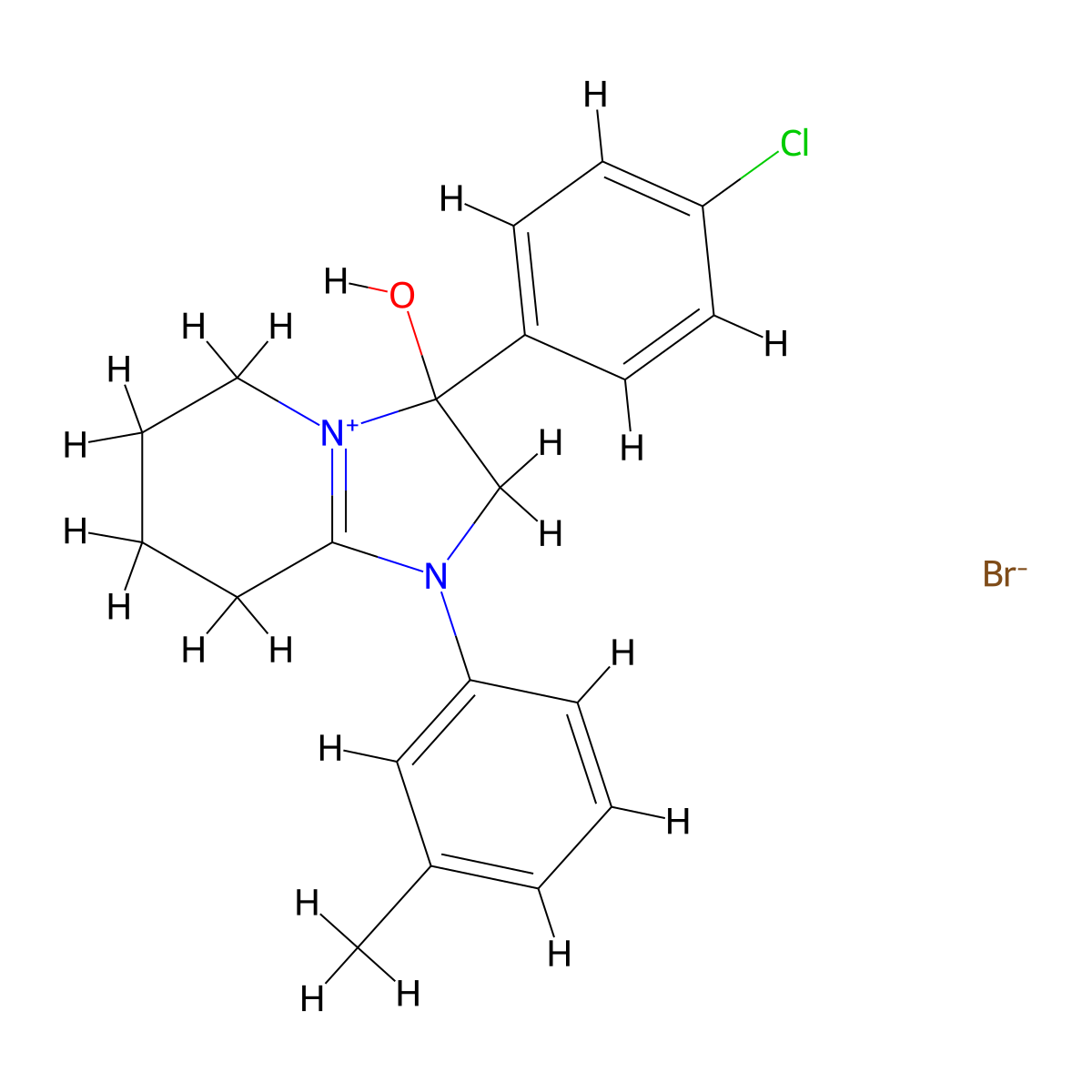 3-(4-Chlorophenyl)-3-hydroxy-1-(m-tolyl)-2,3,5,6,7,8-hexahydroimidazo[1,2-a]pyridin-1-ium bromide molecular structure, CAS 1107549-80-3