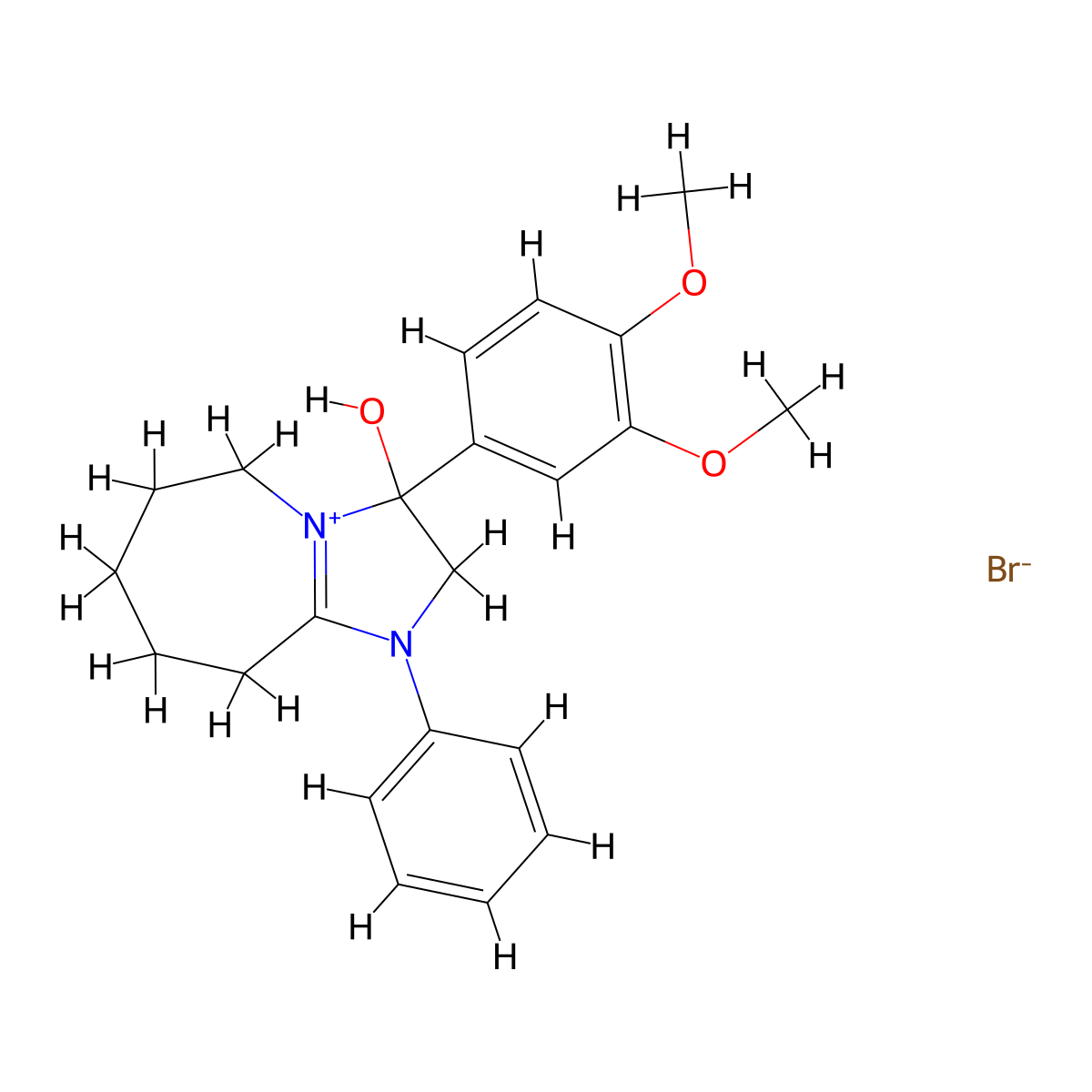 3-(3,4-dimethoxyphenyl)-3-hydroxy-1-phenyl-3,5,6,7,8,9-hexahydro-2H-imidazo[1,2-a]azepin-1-ium bromide molecular structure, CAS 1107549-95-0