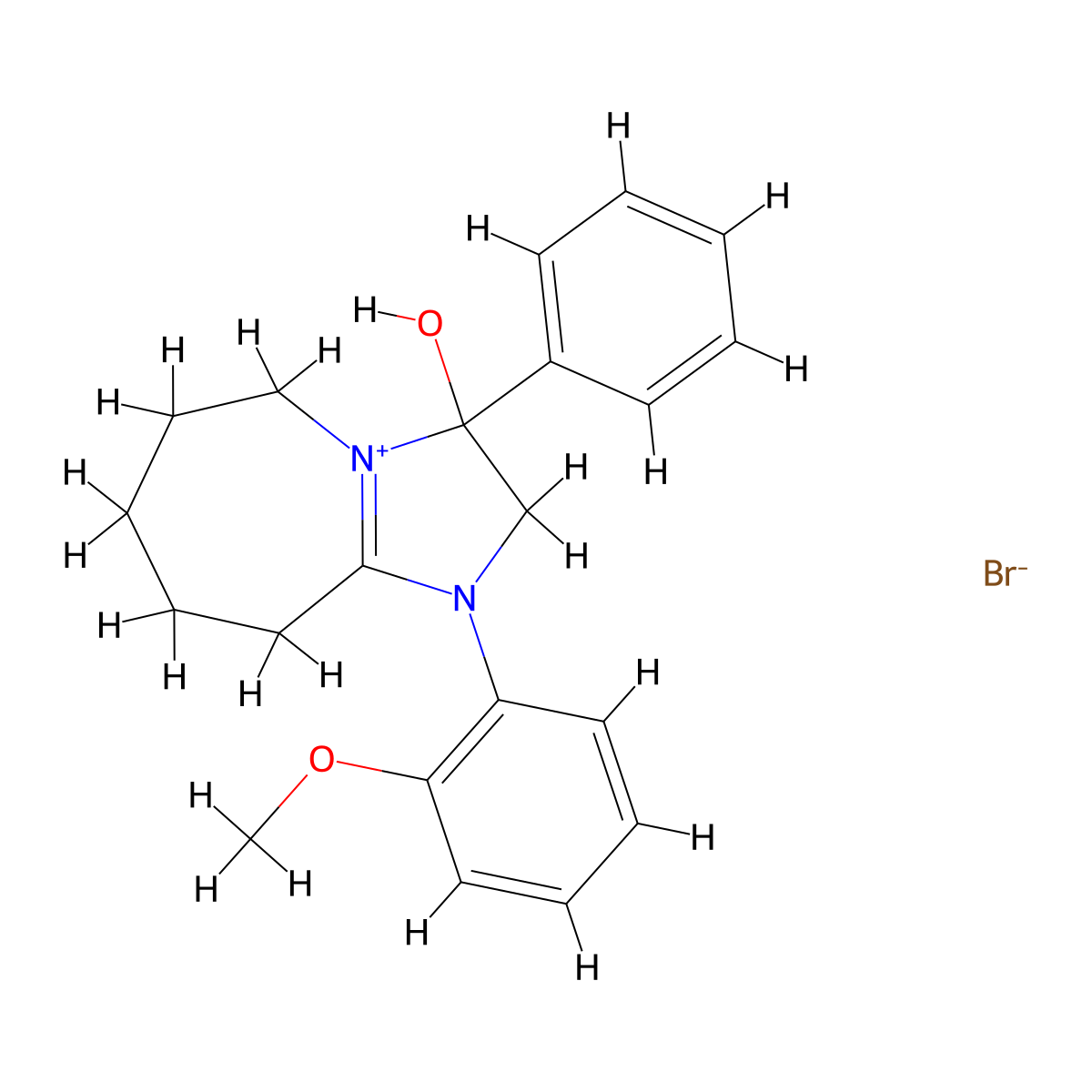 3-hydroxy-1-(2-methoxyphenyl)-3-phenyl-3,5,6,7,8,9-hexahydro-2H-imidazo[1,2-a]azepin-1-ium bromide molecular structure, CAS 1107550-00-4