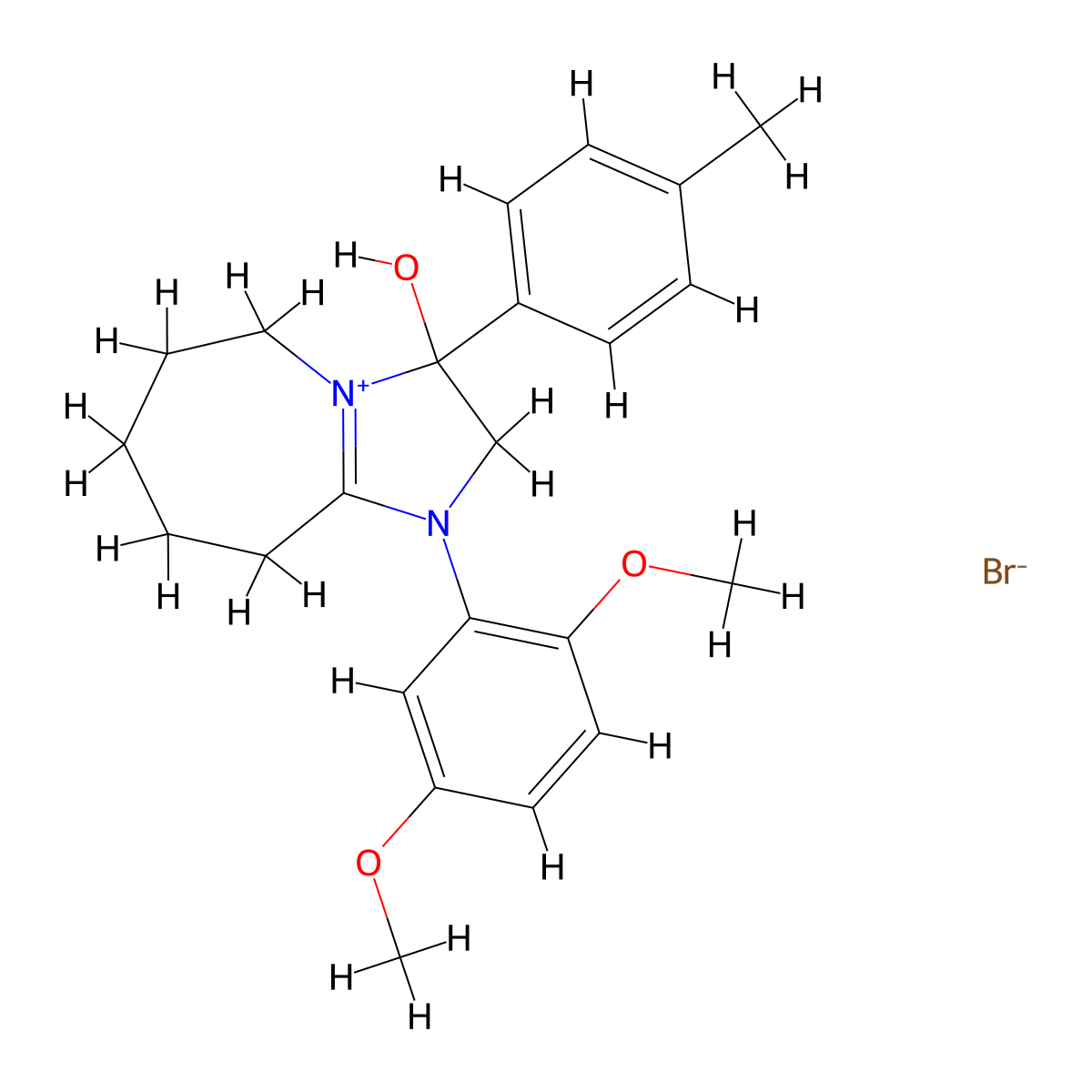1-(2,5-dimethoxyphenyl)-3-hydroxy-3-(p-tolyl)-3,5,6,7,8,9-hexahydro-2H-imidazo[1,2-a]azepin-1-ium bromide molecular structure, CAS 1107550-05-9