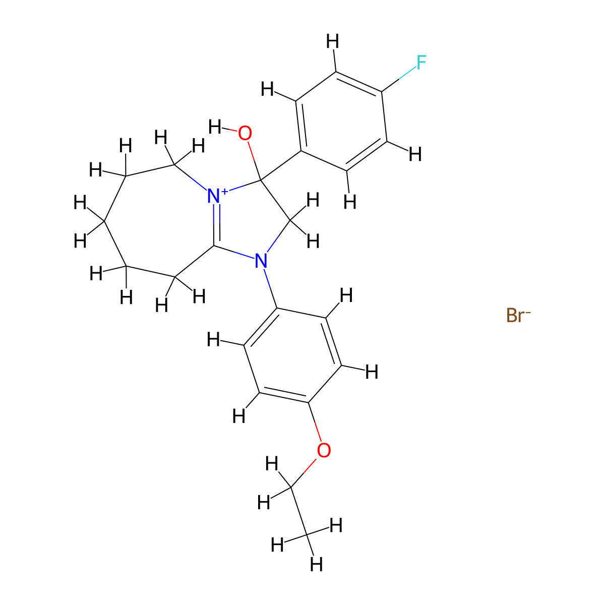 1-(4-ethoxyphenyl)-3-(4-fluorophenyl)-3-hydroxy-3,5,6,7,8,9-hexahydro-2H-imidazo[1,2-a]azepin-1-ium bromide molecular structure, CAS 1107550-29-7