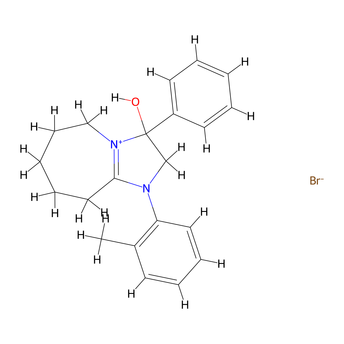 3-hydroxy-3-phenyl-1-(o-tolyl)-3,5,6,7,8,9-hexahydro-2H-imidazo[1,2-a]azepin-1-ium bromide molecular structure, CAS 1107550-37-7