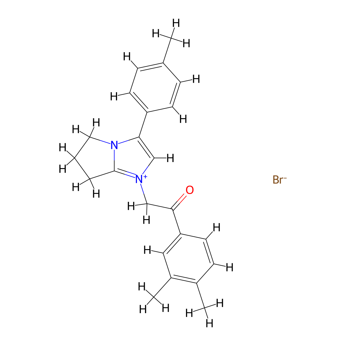 1-(2-(3,4-dimethylphenyl)-2-oxoethyl)-3-(p-tolyl)-6,7-dihydro-5H-pyrrolo[1,2-a]imidazol-1-ium bromide molecular structure, CAS 1107581-19-0