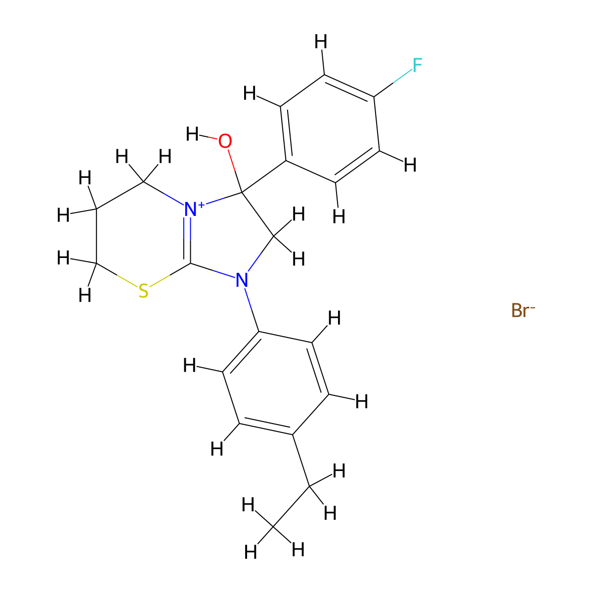 1-(4-ethylphenyl)-3-(4-fluorophenyl)-3-hydroxy-3,5,6,7-tetrahydro-2H-imidazo[2,1-b][1,3]thiazin-1-ium bromide molecular structure, CAS 1107591-21-8