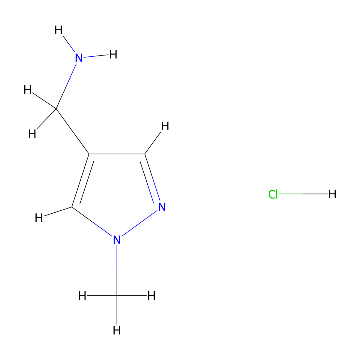1-(1-Methyl-1H-pyrazol-4-yl)methanamine--hydrogen chloride (1/1) molecular structure, CAS 1107601-70-6