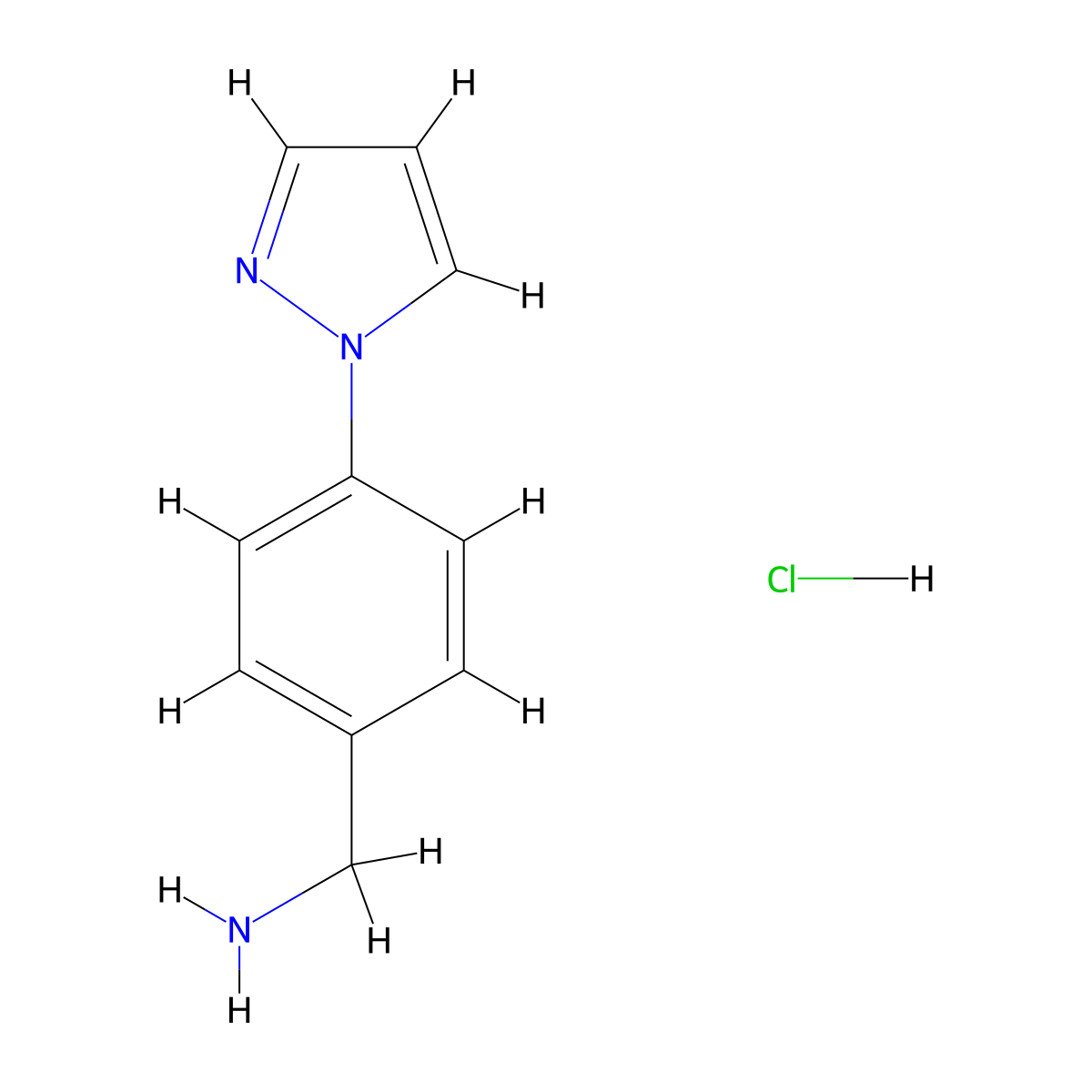 (4-(1H-Pyrazol-1-yl)phenyl)methanamine hydrochloride molecular structure, CAS 1107632-13-2
