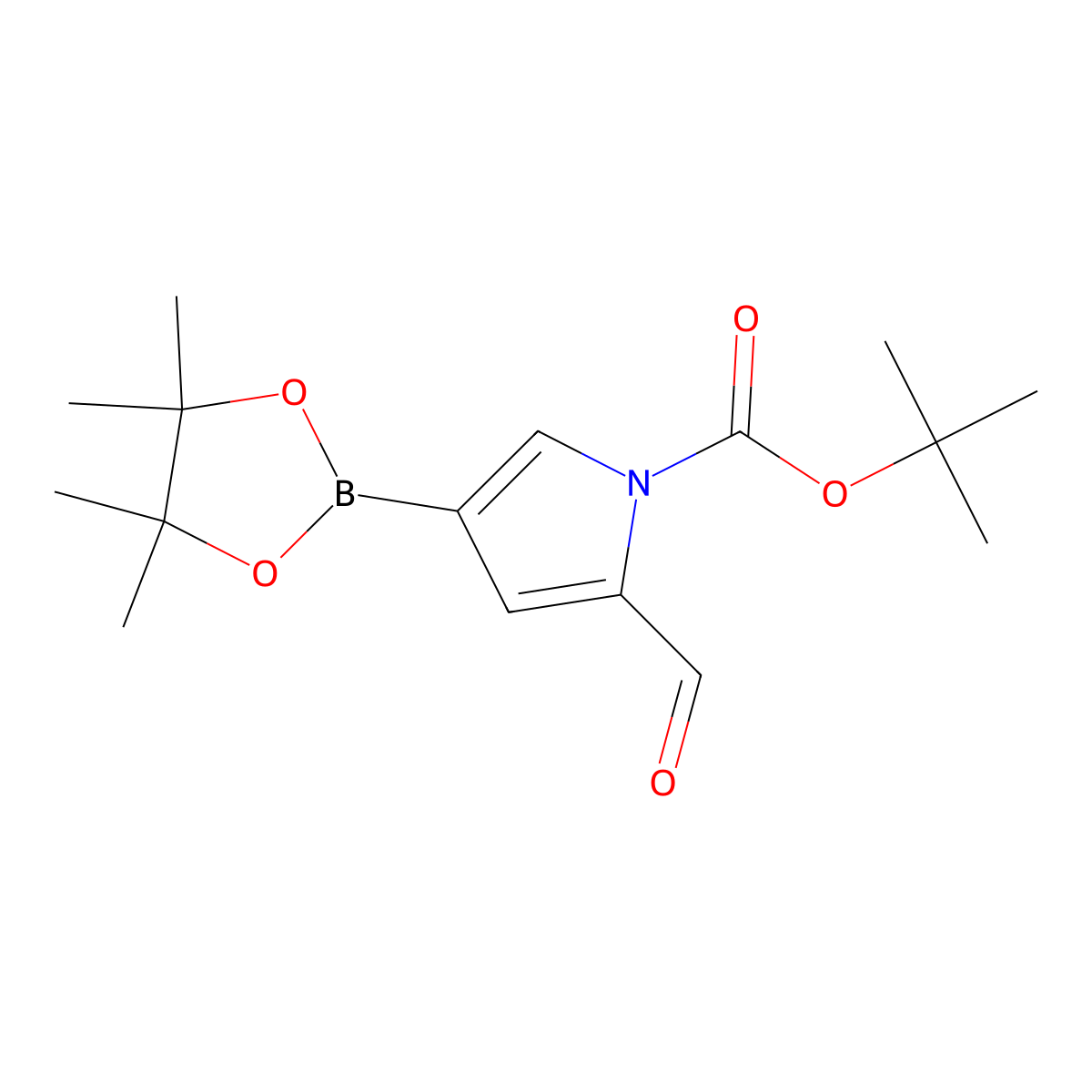 Tert-butyl 2-formyl-4-(4,4,5,5-tetramethyl-1,3,2-dioxaborolan-2-YL)-1H-pyrrole-1-carboxylate molecular structure, CAS 1107645-07-7