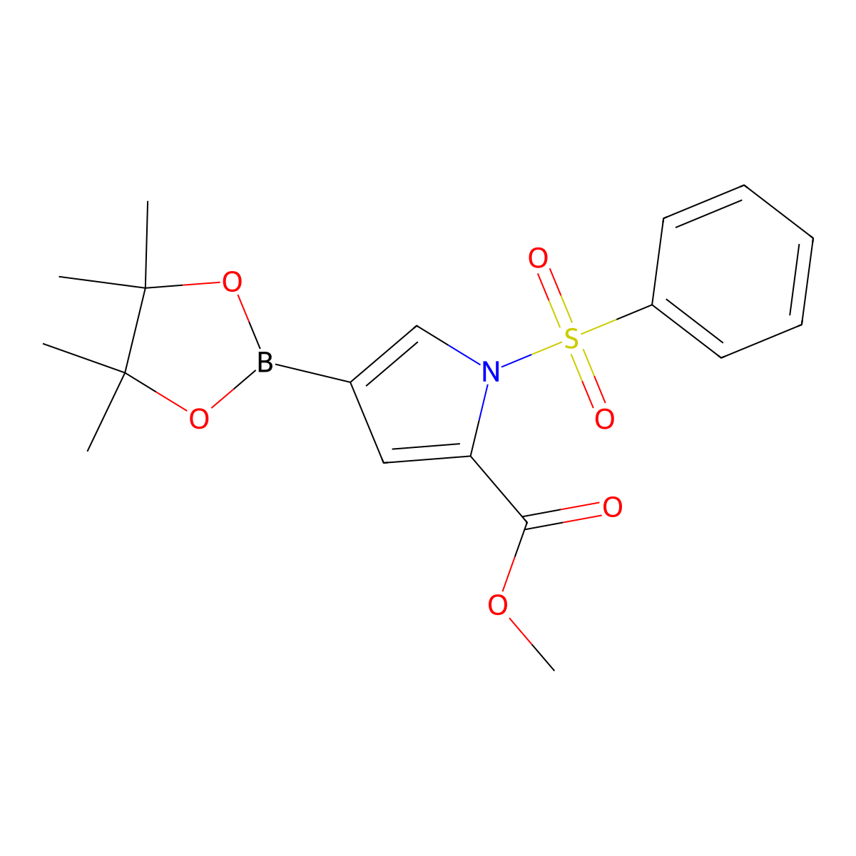 Methyl 1-(phenylsulfonyl)-4-(4,4,5,5-tetramethyl-1,3,2-dioxaborolan-2-yl)-1H-pyrrole-2-carboxylate molecular structure, CAS 1107645-10-2