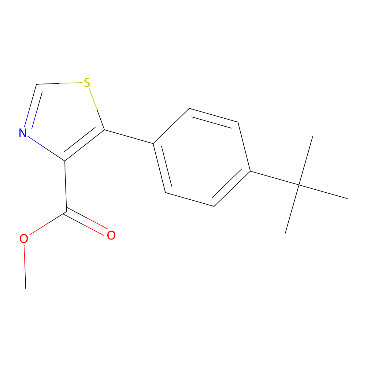 Methyl 5-(4-tert-butylphenyl)-1,3-thiazole-4-carboxylate molecular structure, CAS 1107646-64-9