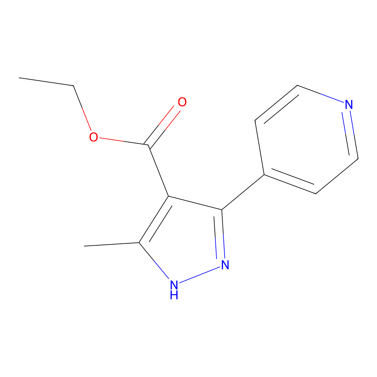 Ethyl 3-methyl-5-(pyridin-4-yl)-1H-pyrazole-4-carboxylate molecular structure, CAS 1107659-33-5