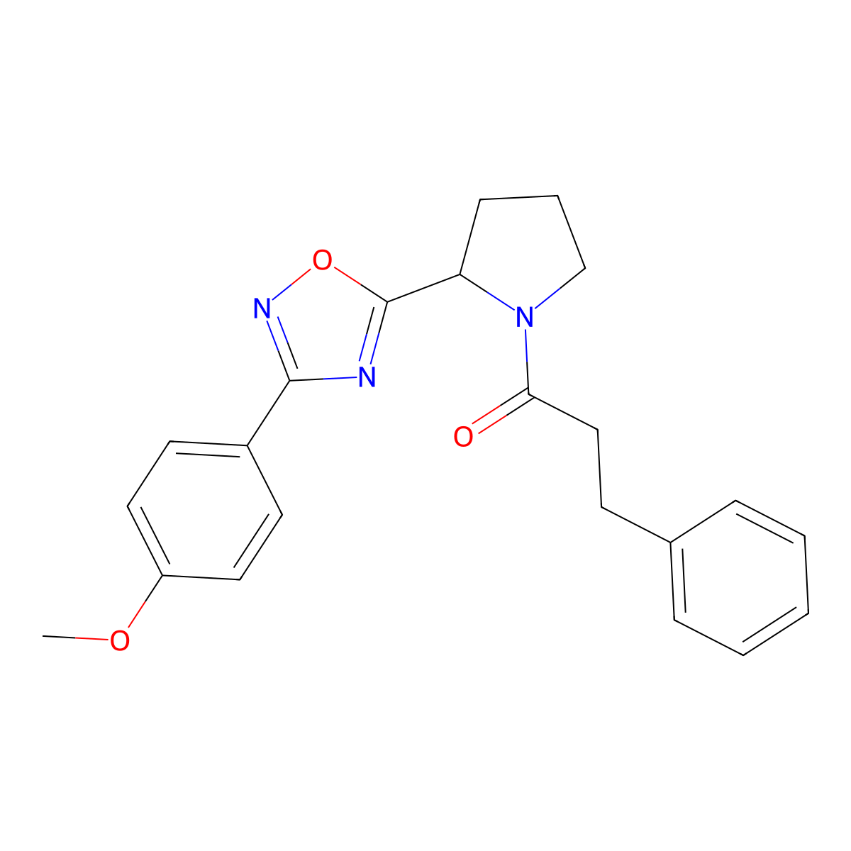 3-(4-Methoxyphenyl)-5-[1-(3-phenylpropanoyl)pyrrolidin-2-yl]-1,2,4-oxadiazole molecular structure, CAS 1107708-92-8