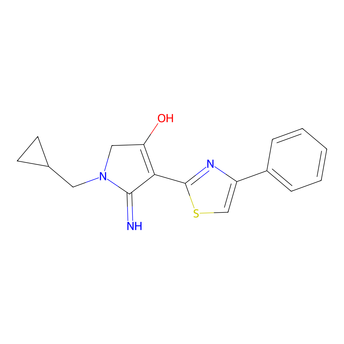 1-(cyclopropylmethyl)-5-imino-4-(4-phenyl-1,3-thiazol-2-yl)-2,5-dihydro-1H-pyrrol-3-ol molecular structure, CAS 1107756-86-4