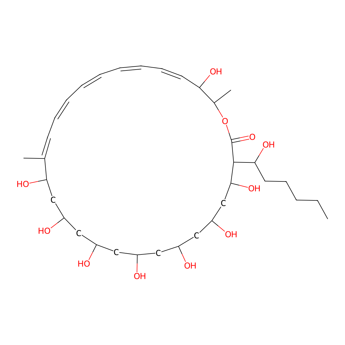 (3R,4S,6S,8S,10R,12R,14R,16S,27S,28R)-4,6,8,10,12,14,16,27-octahydroxy-3-[(1R)-1-hydroxyhexyl]-17,28-dimethyl-1-oxacyclooctacosa-17,19,21,23,25-pentaen-2-one molecular structure, CAS 11078-21-0