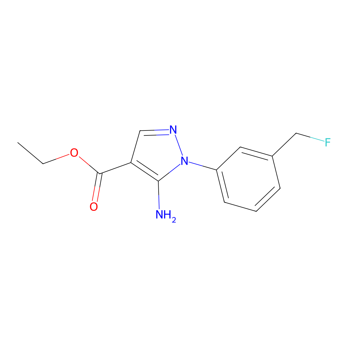 Ethyl 5-amino-1-(3-(fluoromethyl)phenyl)-1H-pyrazole-4-carboxylate molecular structure, CAS 110821-29-9