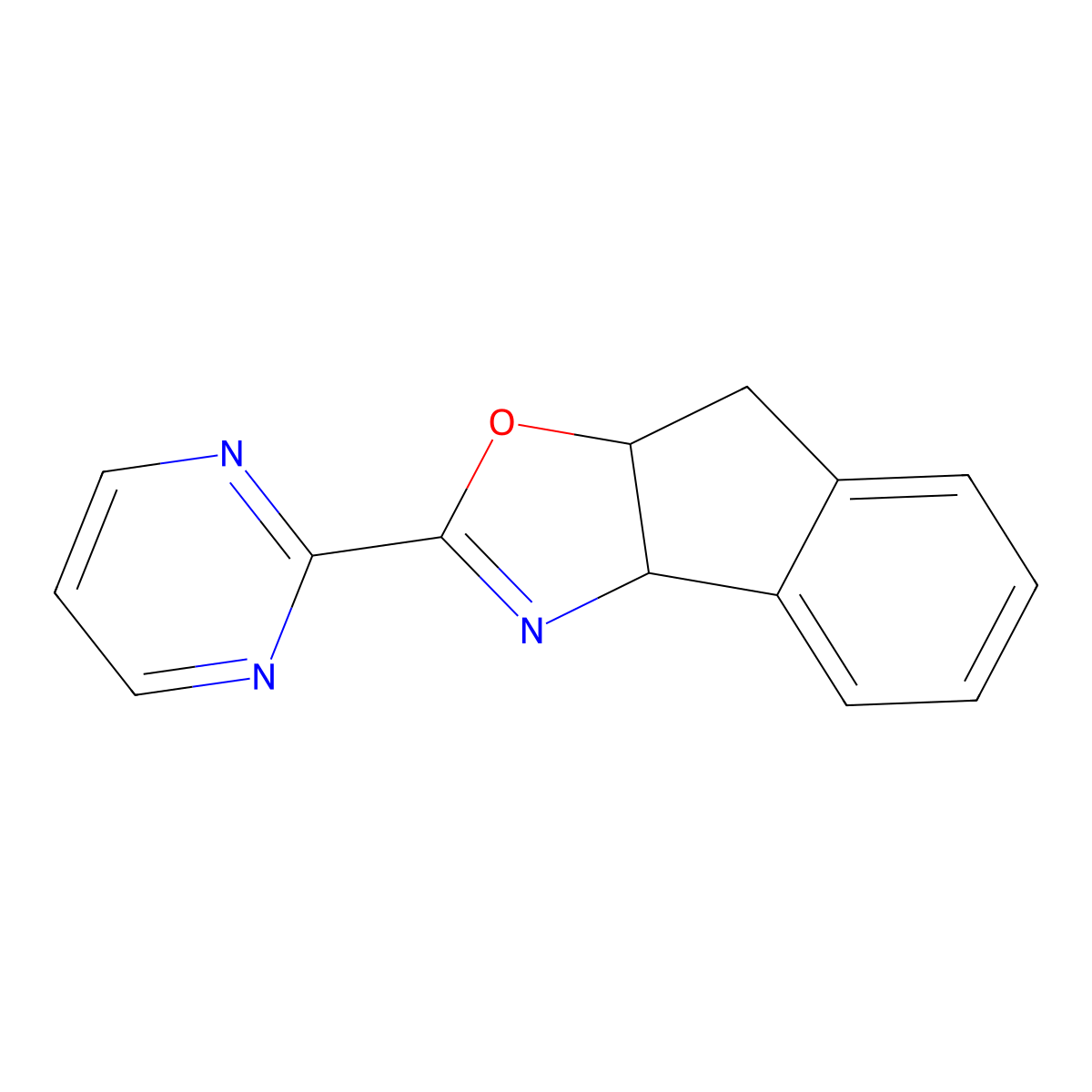 (3aR,8aS)-2-(Pyrimidin-2-yl)-3a,8a-dihydro-8H-indeno[1,2-d]oxazole molecular structure, CAS 1108603-37-7