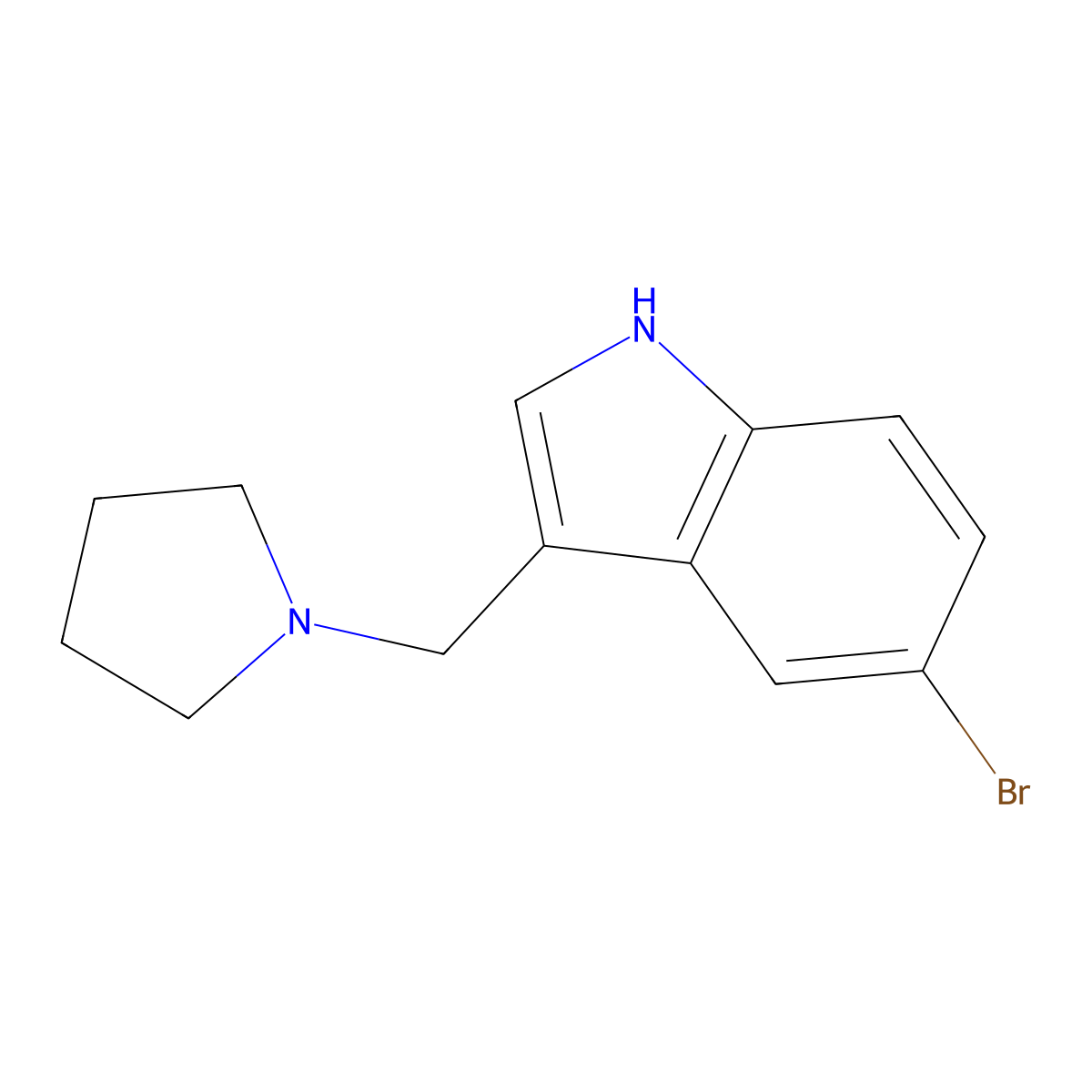 5-bromo-3-(pyrrolidin-1-ylmethyl)-1H-indole molecular structure, CAS 1108616-48-3