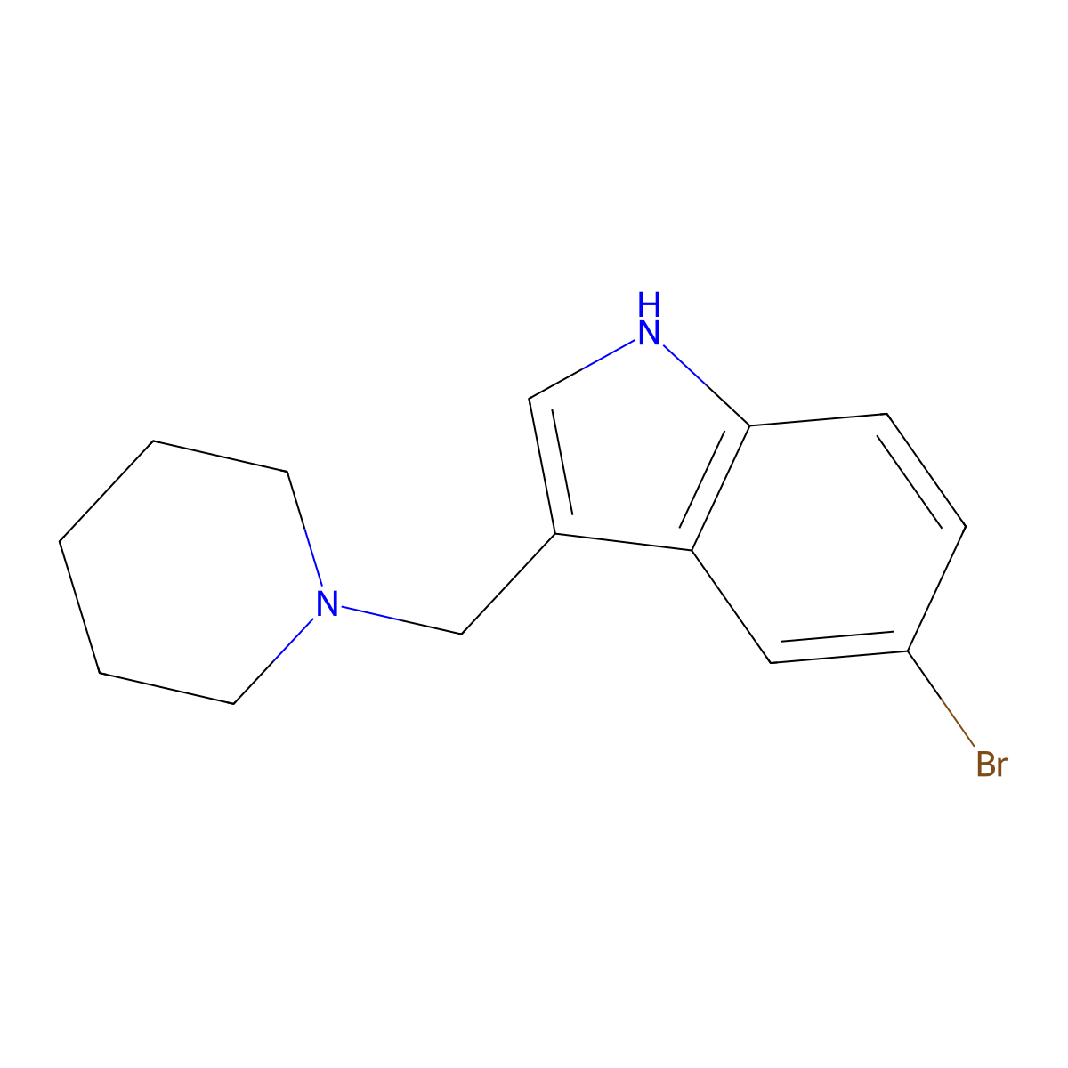 5-bromo-3-(piperidin-1-ylmethyl)-1H-indole molecular structure, CAS 1108616-49-4