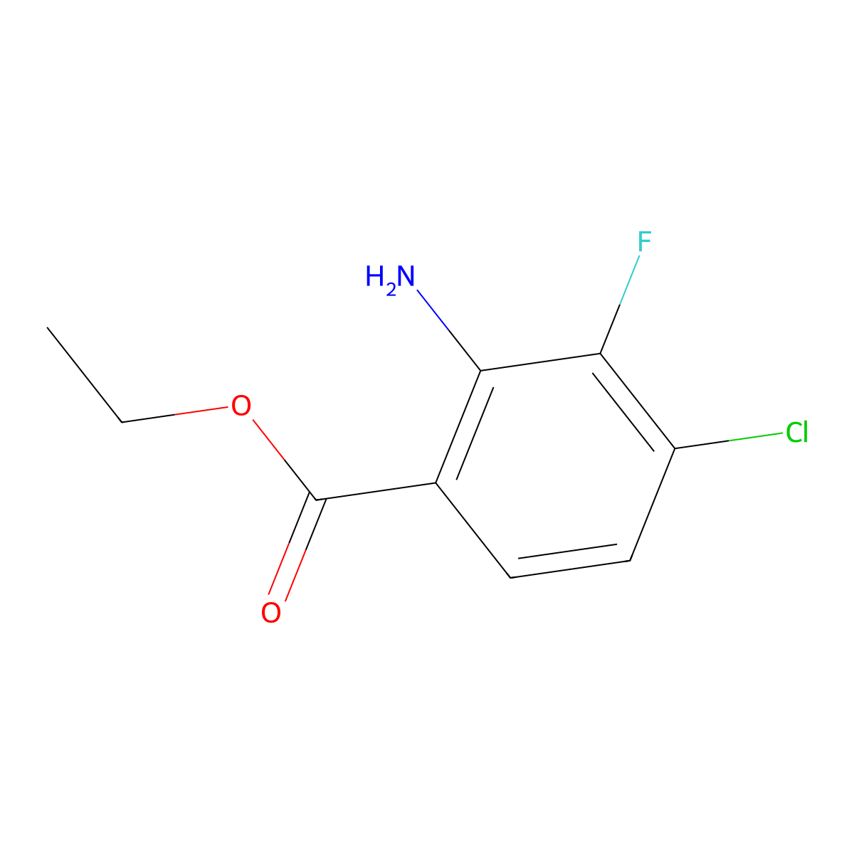 Ethyl 2-amino-4-chloro-3-fluorobenzoate molecular structure, CAS 1108668-28-5