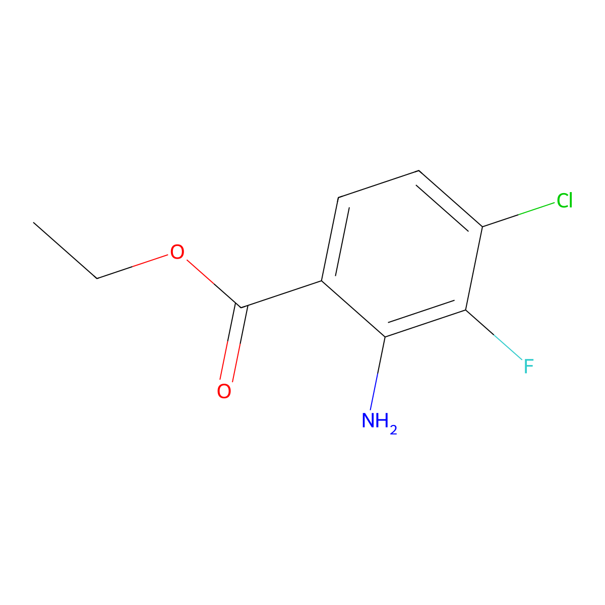 Ethyl 2-amino-4-chloro-3-fluorobenzoate molecular structure, CAS 1108668-28-5