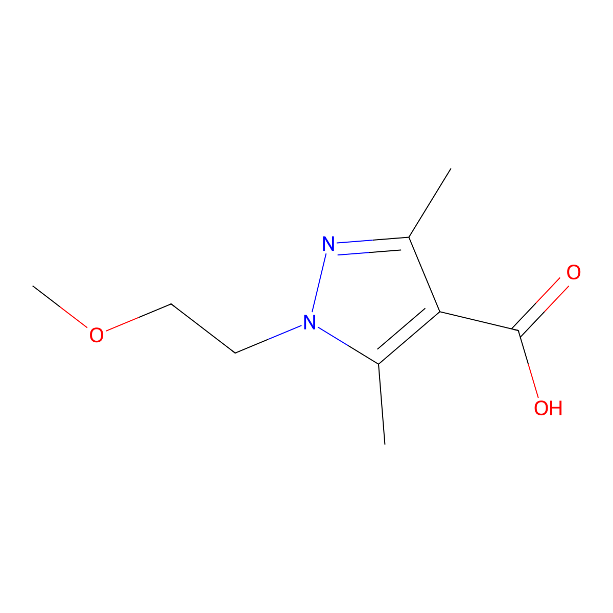 1-(2-methoxyethyl)-3,5-dimethyl-1H-pyrazole-4-carboxylic acid molecular structure, CAS 1108712-66-8