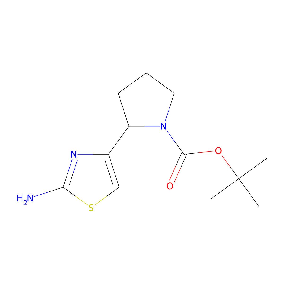 Tert-butyl 2-(2-aminothiazol-4-yl)pyrrolidine-1-carboxylate molecular structure, CAS 1108713-00-3