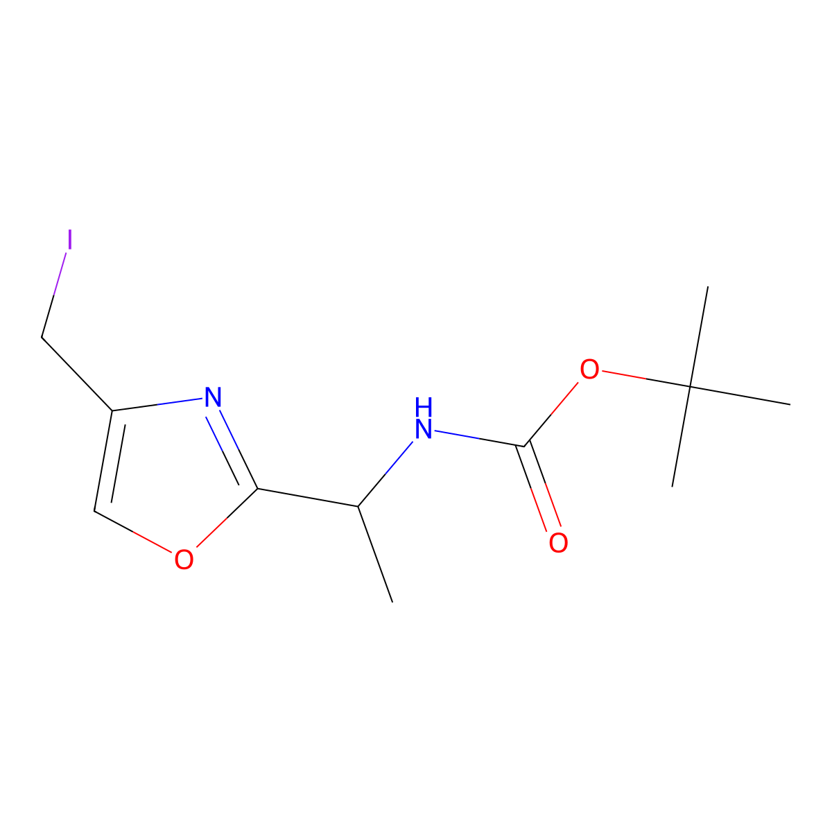 tert-butyl N-[(1R)-1-[4-(iodomethyl)-1,3-oxazol-2-yl]ethyl]carbamate molecular structure, CAS 1108723-76-7