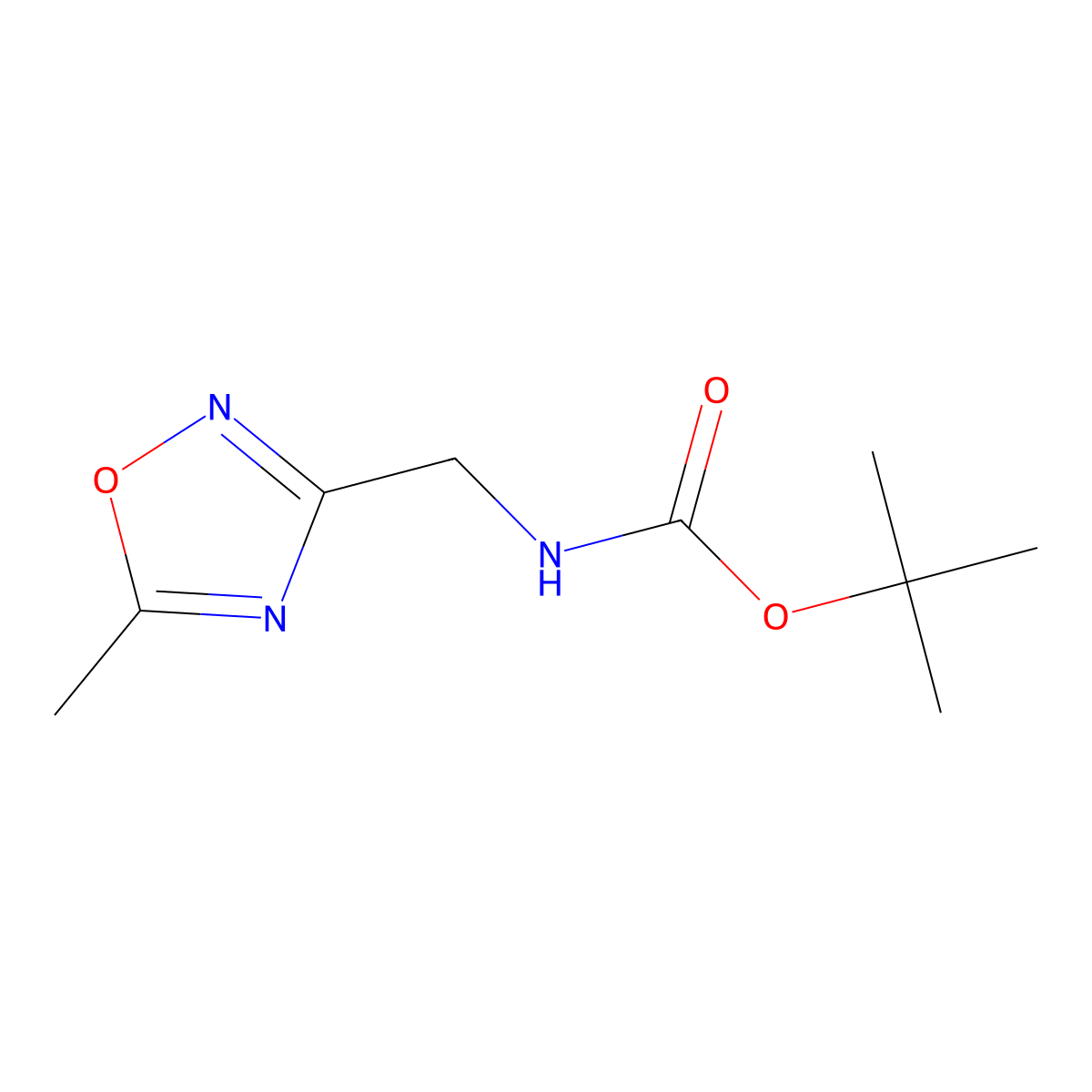 Tert-butyl (5-methyl-1,2,4-oxadiazol-3-yl)methylcarbamate molecular structure, CAS 1108723-78-9