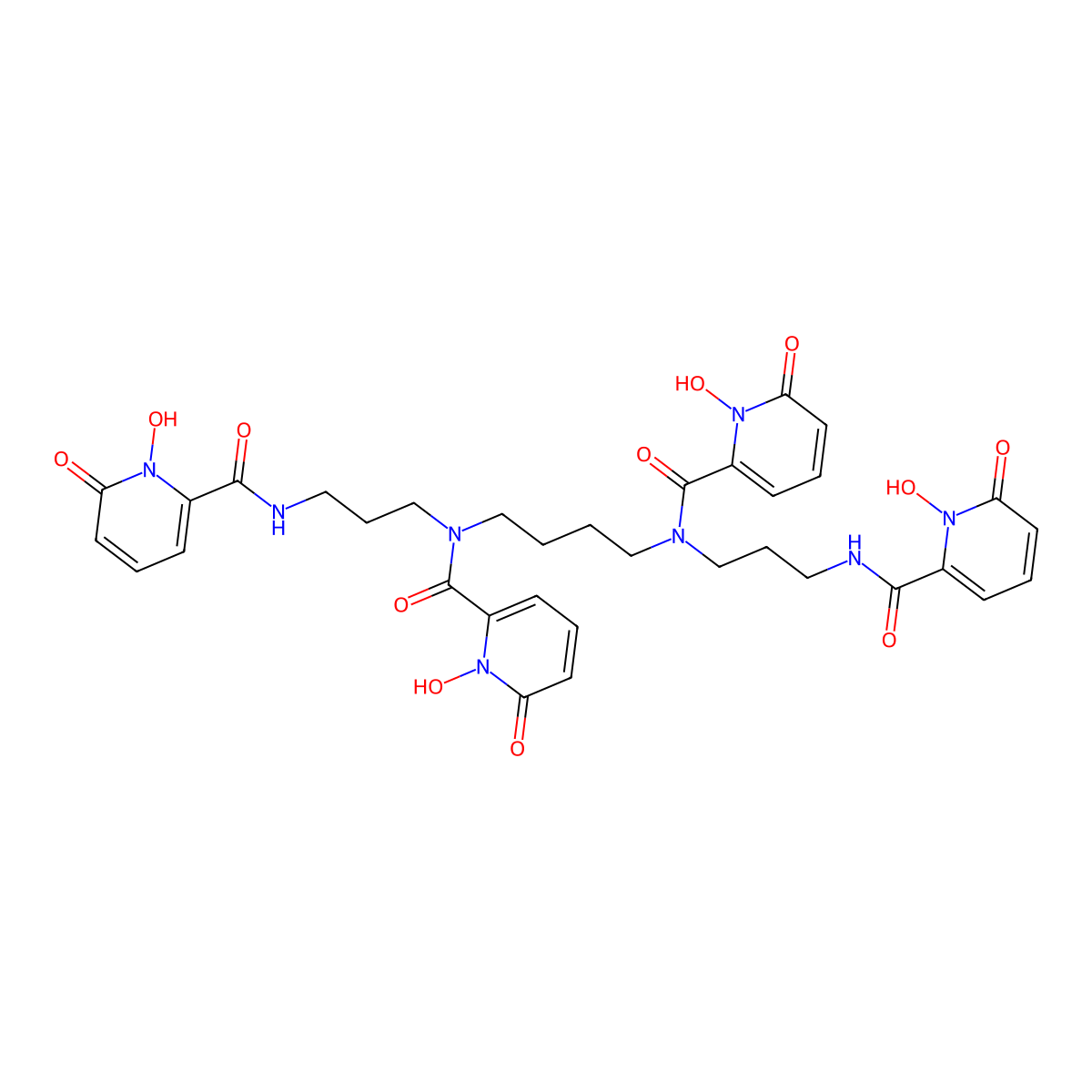 N,N'-1,4-Butanediylbis(N-(3-(((1,6-dihydro-1-hydroxy-6-oxo-2-pyridinyl)carbonyl)amino)propyl)-1,6-dihydro-1-hydroxy-6-oxo-2-pyridinecarboxamide molecular structure, CAS 110874-36-7