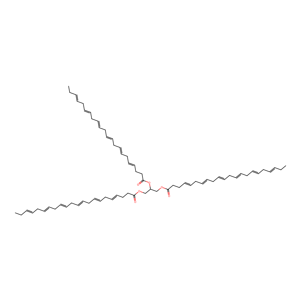 Glyceryl tridocosahexaenoate molecular structure, CAS 11094-59-0