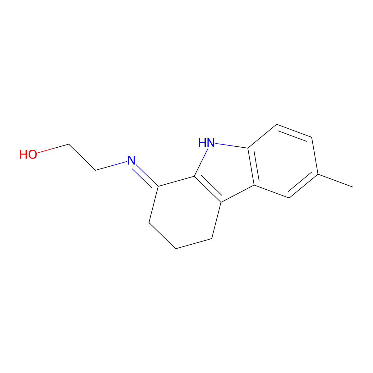 2-((2,3,4,9-Tetrahydro-6-methyl-1H-carbazol-1-ylidene)amino)ethanol molecular structure, CAS 110951-48-9