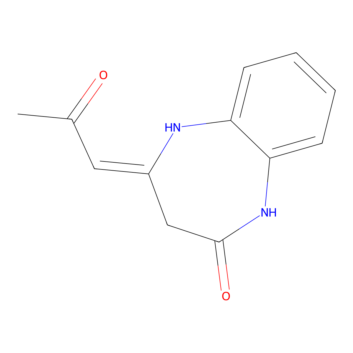 2H-1,5-Benzodiazepin-2-one, 1,3,4,5-tetrahydro-4-(2-oxopropylidene)- molecular structure, CAS 111008-23-2