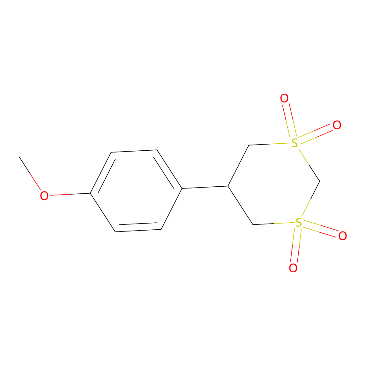1,3-Dithiane, 5-(4-methoxyphenyl)-, 1,1,3,3-tetraoxide molecular structure, CAS 111012-67-0