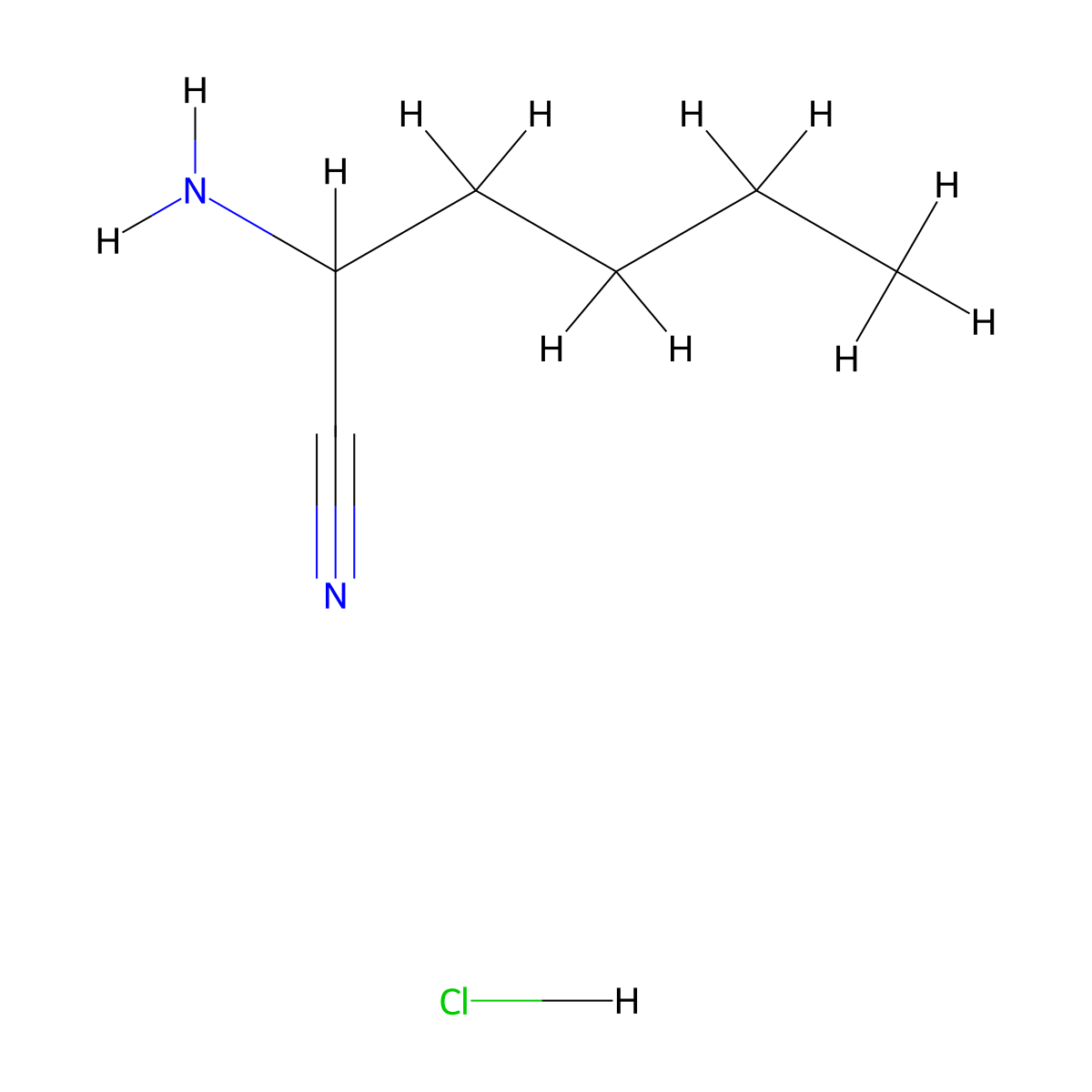 2-Aminohexanenitrile hydrochloride molecular structure, CAS 111013-53-7