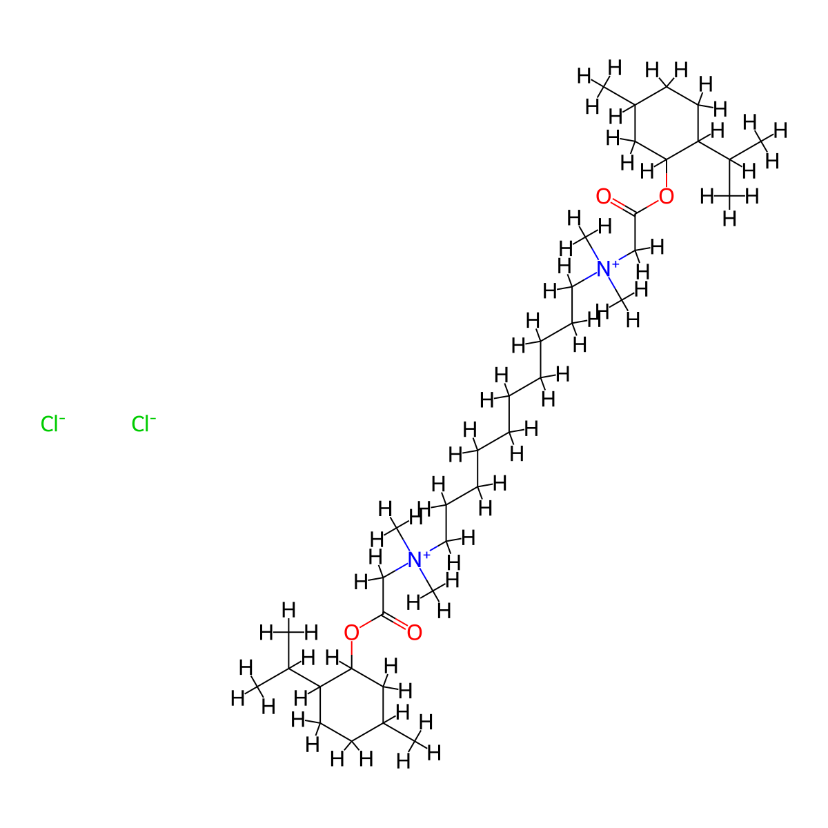 N~1~,N~1~,N~10~,N~10~-Tetramethyl-N~1~,N~10~-bis(2-((5-methyl-2-(propan-2-yl)cyclohexyl)oxy)-2-oxoethyl)decane-1,10-bis(aminium) dichloride molecular structure, CAS 11103-59-6
