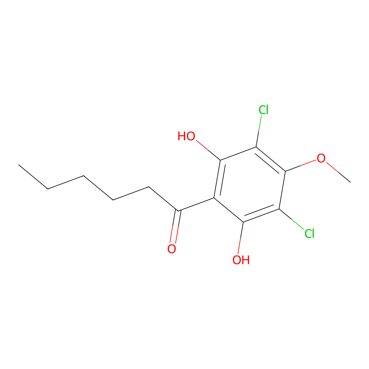 1-(3,5-Dichloro-2,6-dihydroxy-4-methoxyphenyl)-1-hexanone molecular structure, CAS 111050-72-7