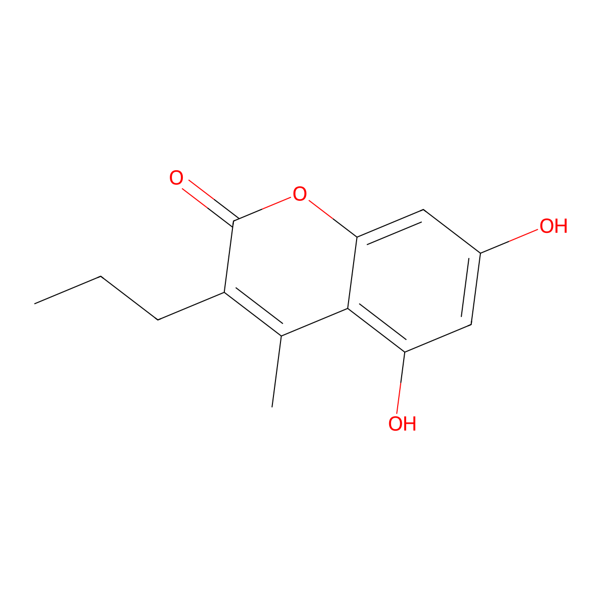 2H-1-Benzopyran-2-one, 5,7-dihydroxy-4-methyl-3-propyl- molecular structure, CAS 111052-53-0