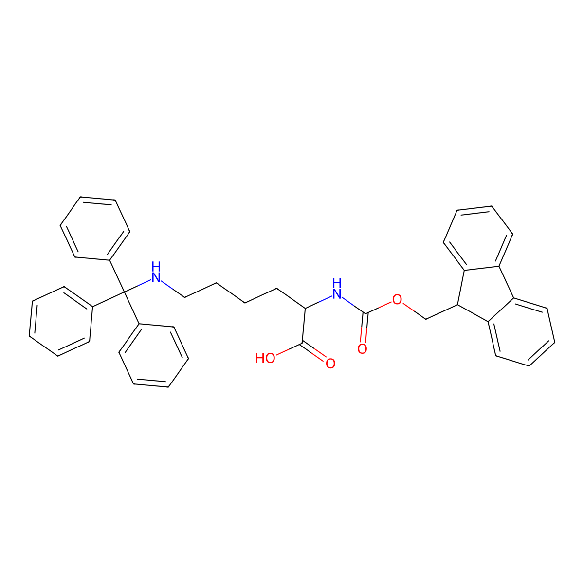 N~2~-(((9H-Fluoren-9-yl)methoxy)carbonyl)-N~6~-(triphenylmethyl)-L-lysine molecular structure, CAS 111061-54-2