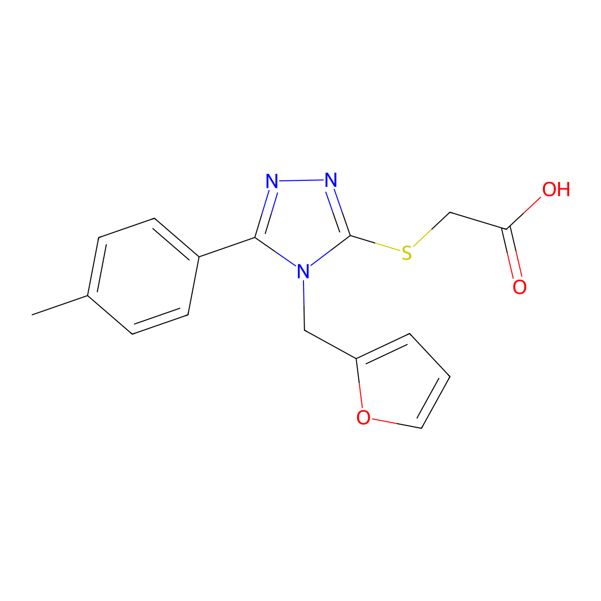 2-{[4-(furan-2-ylmethyl)-5-(4-methylphenyl)-4H-1,2,4-triazol-3-yl]sulfanyl}acetic acid molecular structure, CAS 1110717-61-7